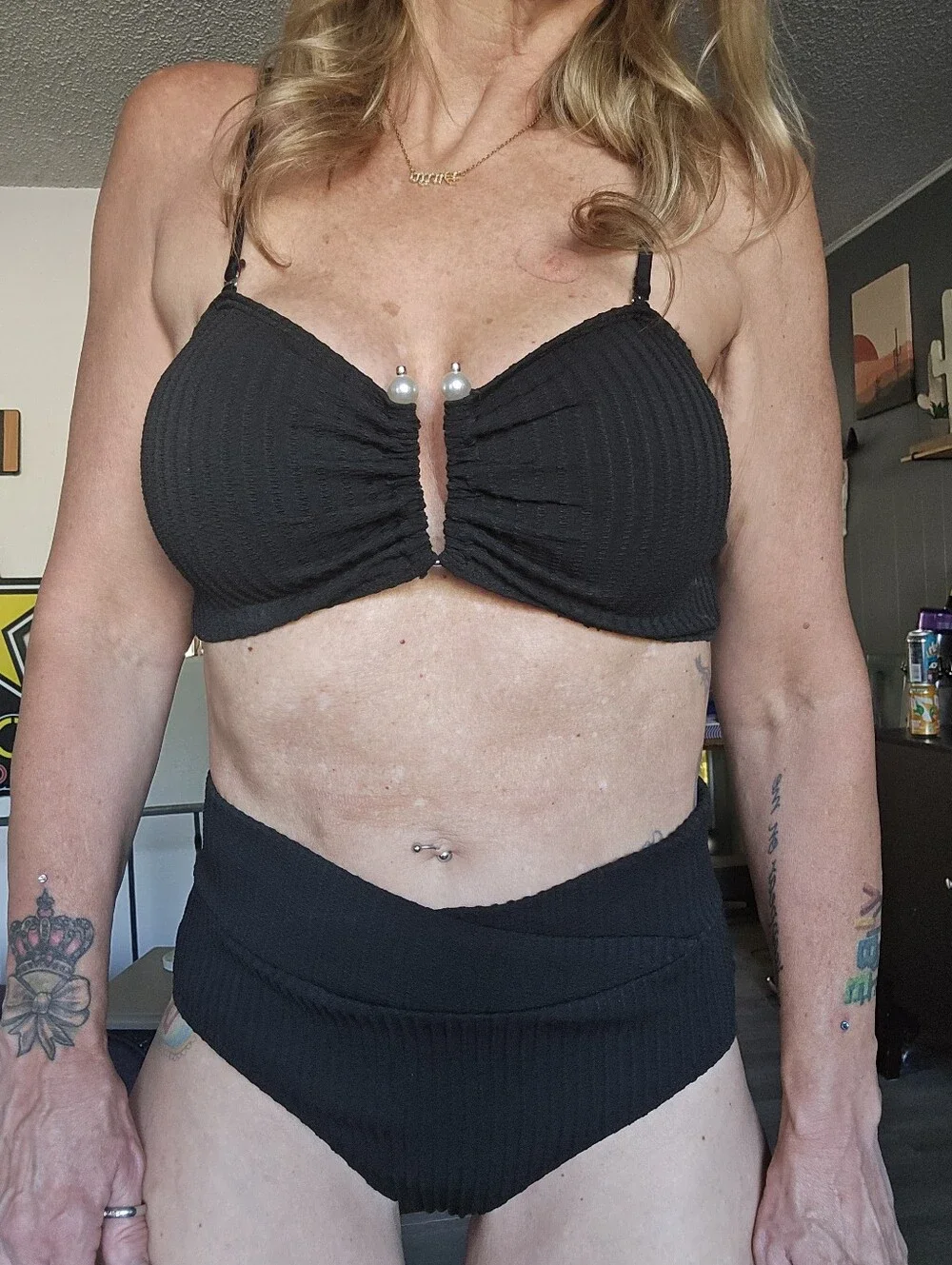 Black Ribbed Two-Piece Bikini Set -